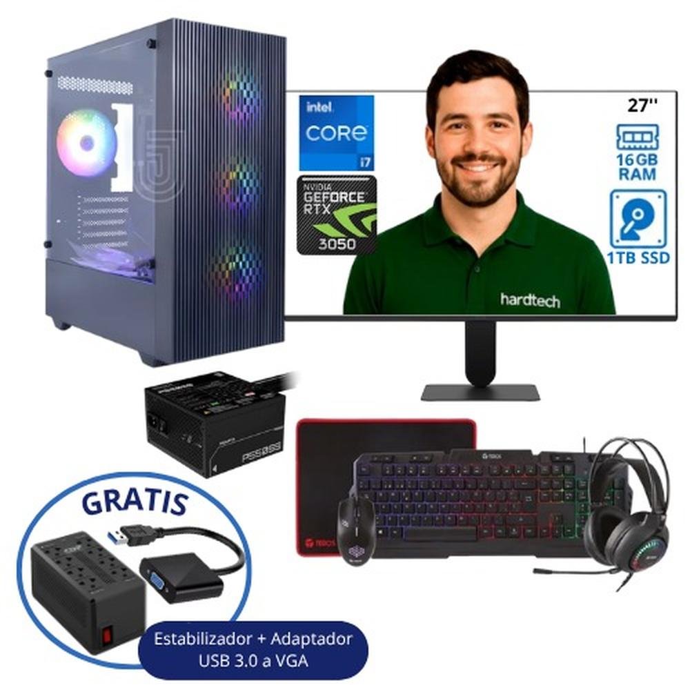PC GAMER INTEL CORE I7-14700F, 16GB RAM, SSD 1TB, RTX 3050