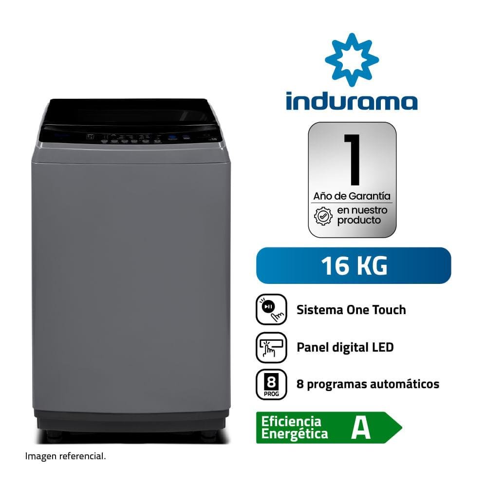 LAVADORA AUTOMÁTICA INDURAMA LRI-16DGR 16KG GRIS