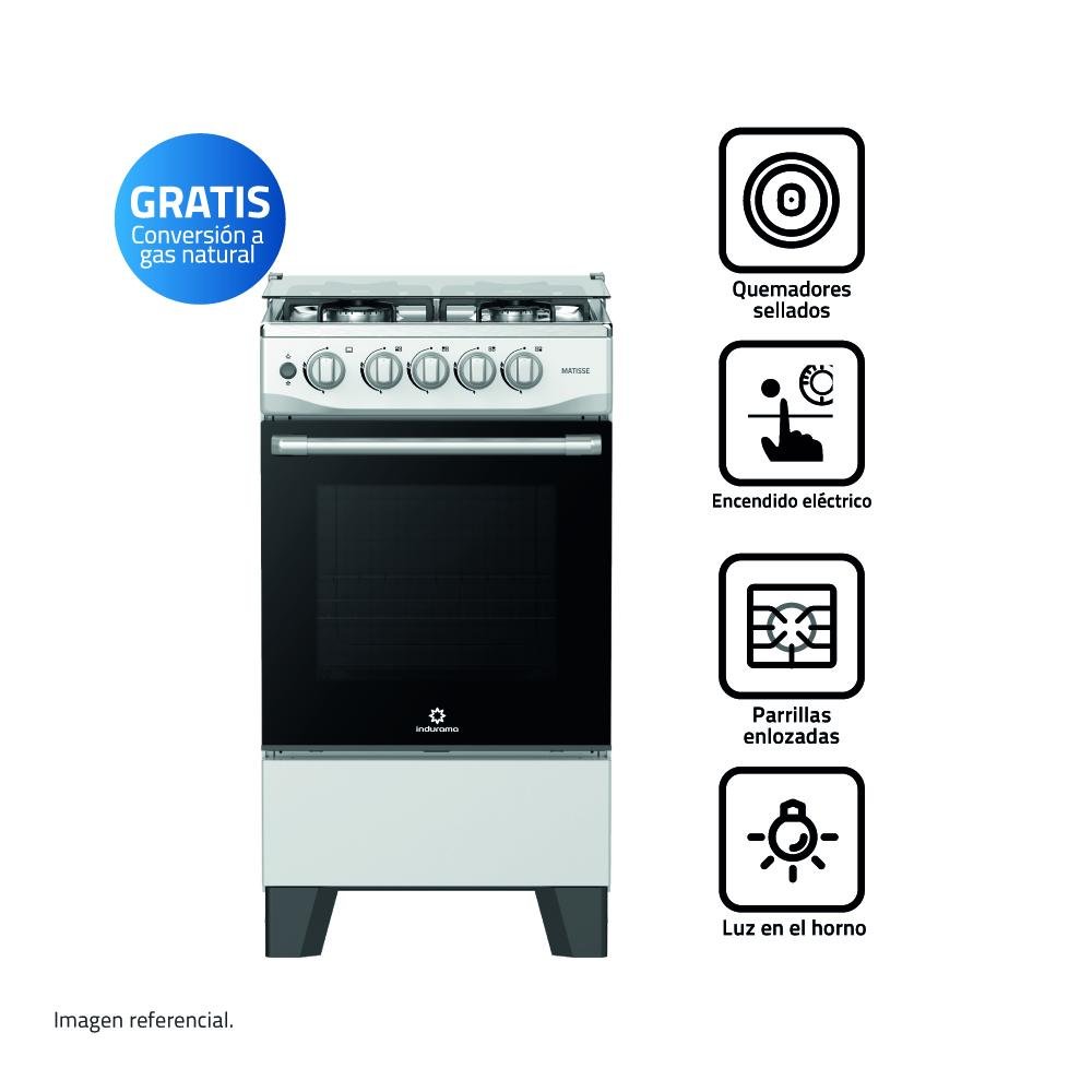 COCINA A GAS INDURAMA MATISSE 49.5 CM 4 HORNILLAS CROMA