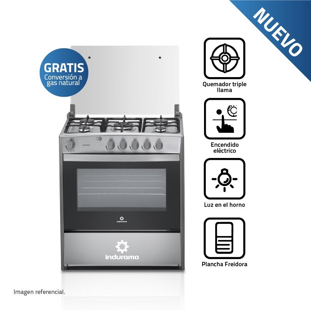 COCINA A GAS INDURAMA CANTABRIA 80 CM 5 HORNILLAS CROMA