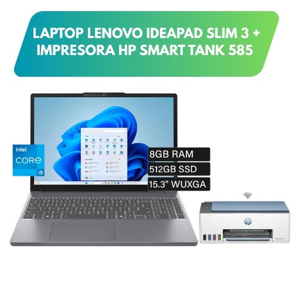COMBO LAPTOP LENOVO IDEAPAD SLIM 3 + IMPRESORA HP SMART TANK 585